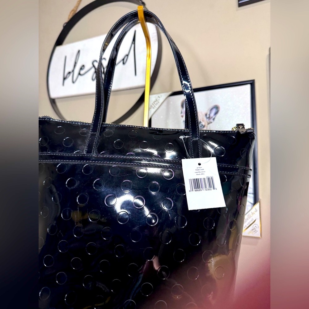 Kate Spade Black Patent Jeralyn Camellia Street Shoulder Bag - NEW with tags - Picture 6 of 16